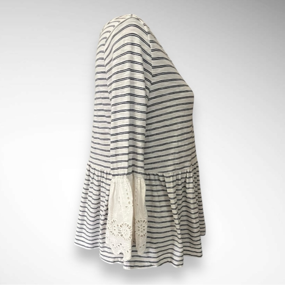 CASLON White Navy Stripe 3/4 Sleeves Peplum Top‎ with Lace Detail | EUC - Picture 3 of 8